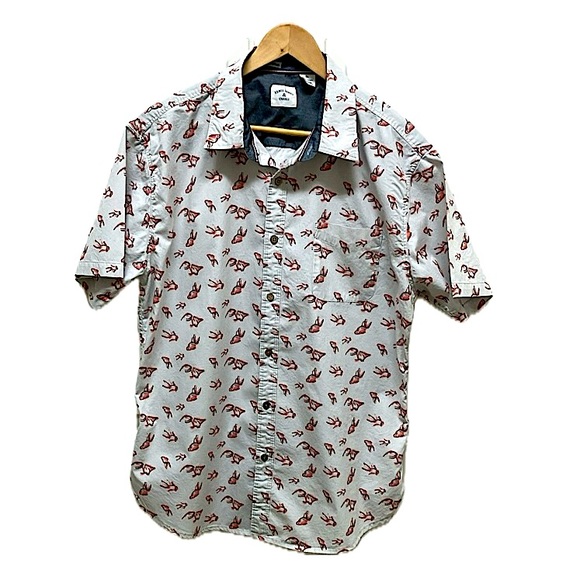Rebel James & Charli 100% cotton button down short sleeve shirt, gold fish - Picture 1 of 7